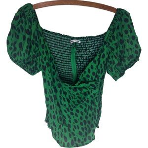 REFORMATION Lampone Top Green Black Animal Print Size 8